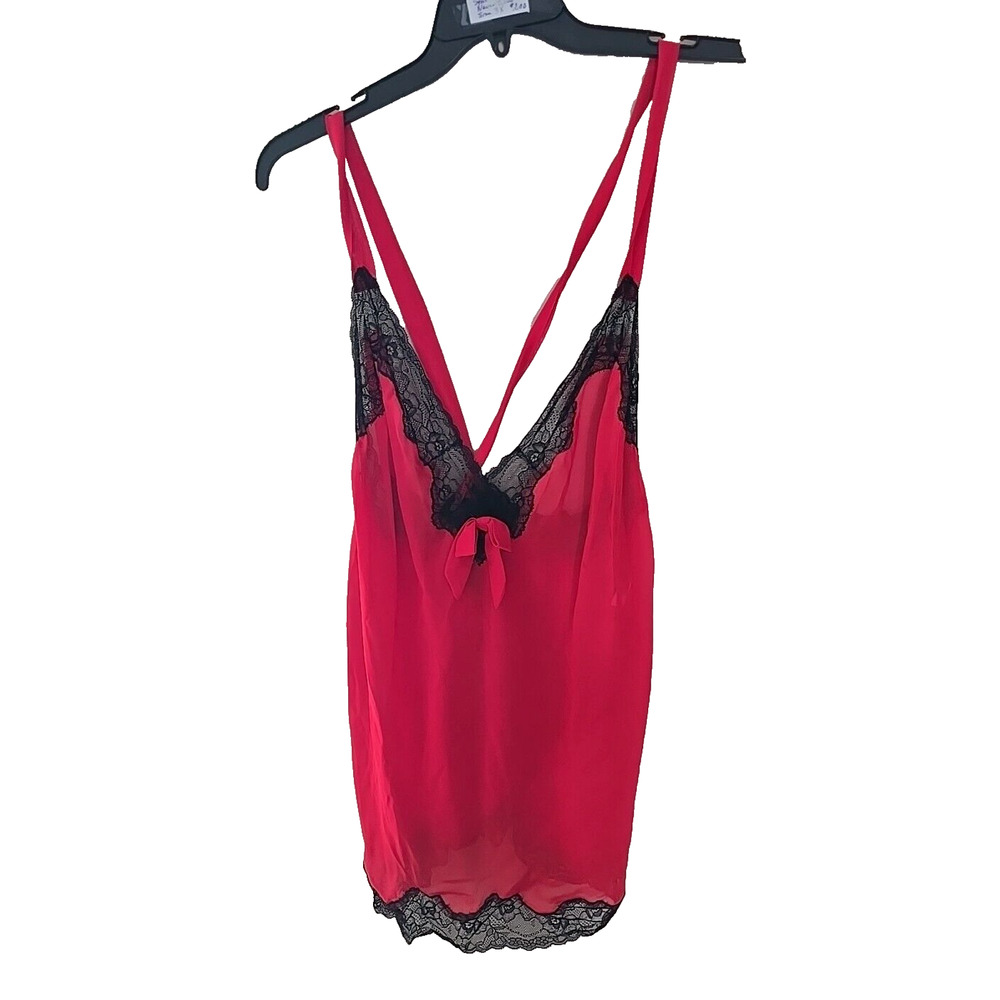 Adore Me Red Floral Lace Trim V-Neck Lingerie‎ Sleepwear Chemise Womans Size 2X